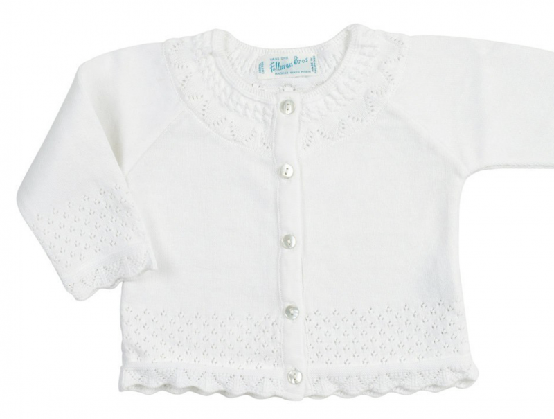 Feltman Brothers Pointelle Ruffle Knit Cardigan.