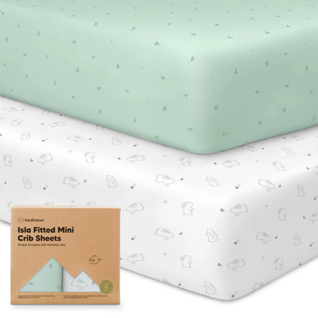 KeaBabies Isla Fitted Mini Crib Sheets (Bunnies).