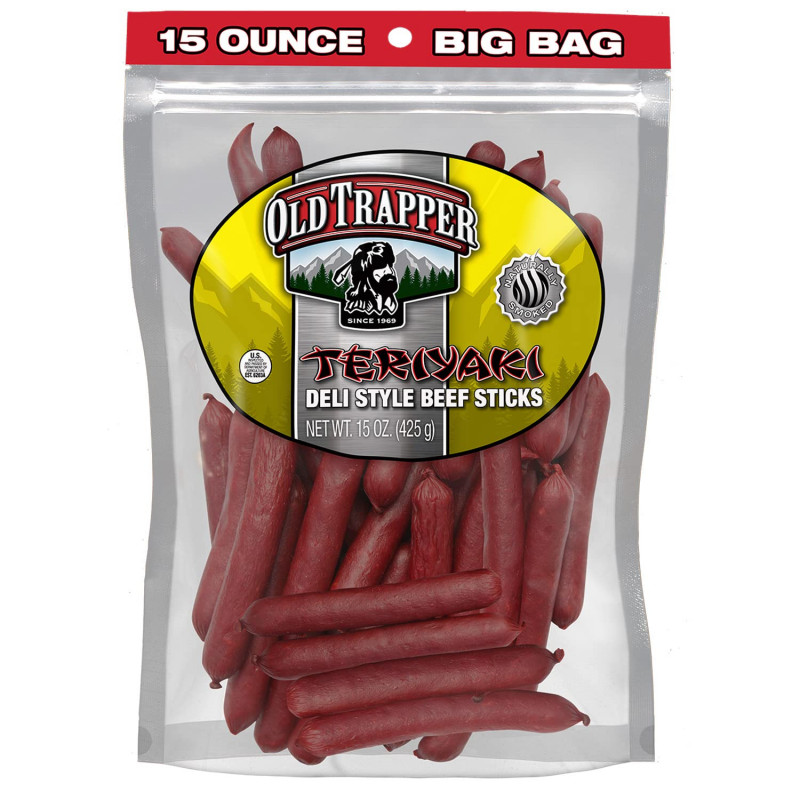 Old Trapper Deli-Style Beef Sticks, Teriyaki Flavor.