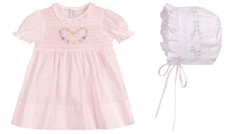 Feltman Brothers Girls Smocked Heart Dress and Bonnet.