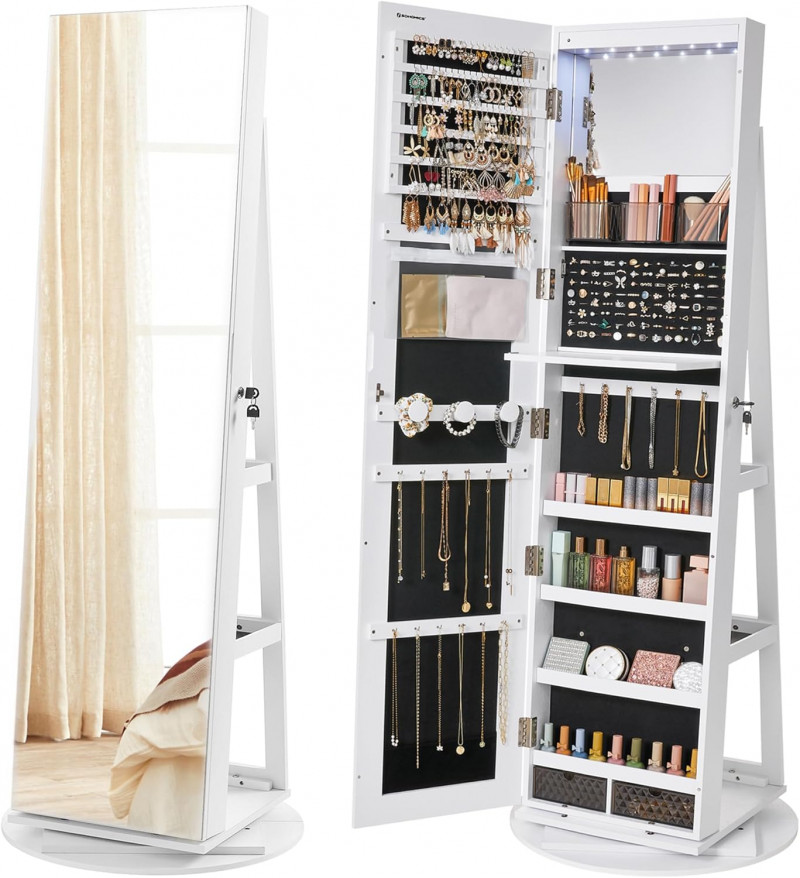 SONGMICS 6 LEDs Lockable Mirror Jewelry Cabinet.