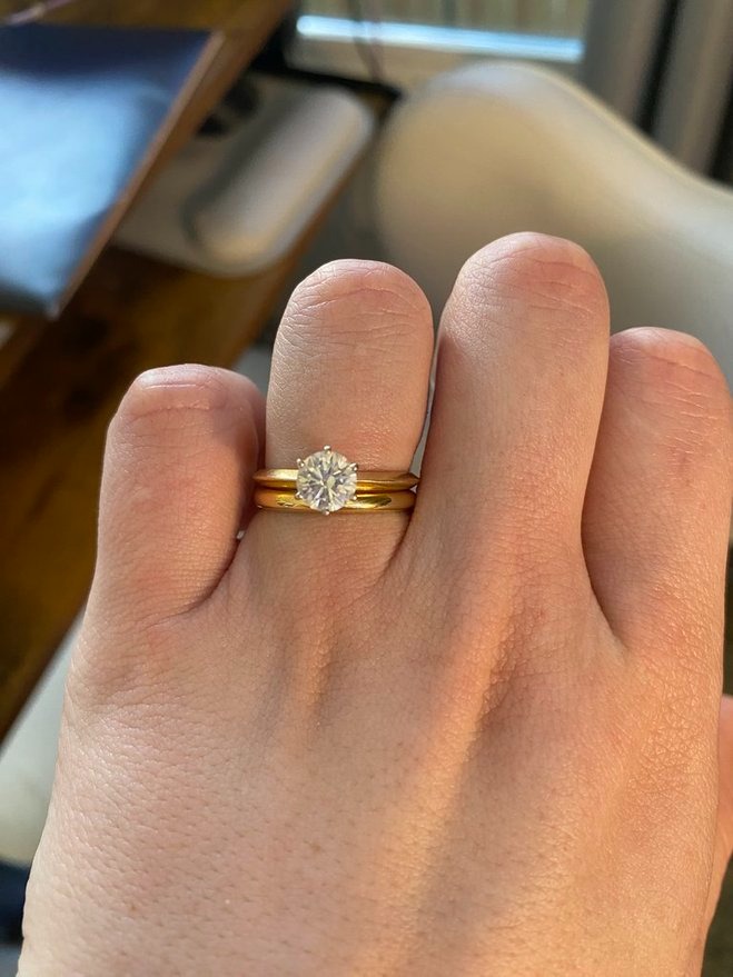2.5MM epijewelry wedding band with 1ct knife edge engagement ring