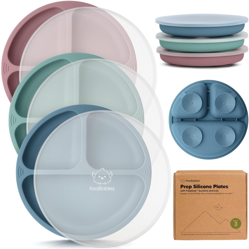 KeaBabies Suction Plates with Lids for Baby.