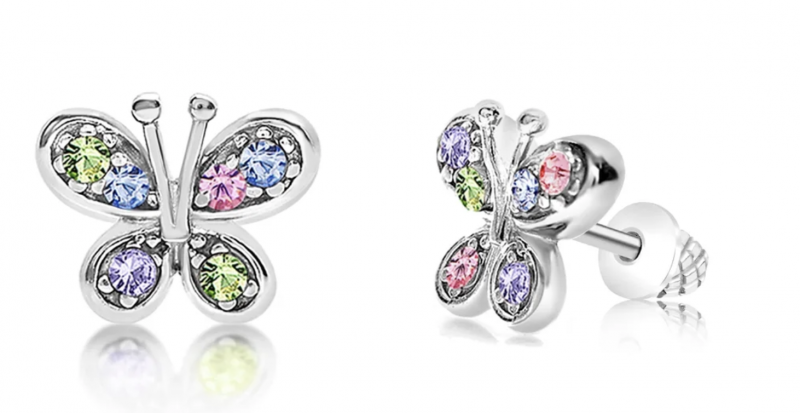 Chanteur Kids Jewelry - Butterfly Mulit-color Crystal White Gold Palladium Plating Hypoallergenic Kids Stud Earrings.
