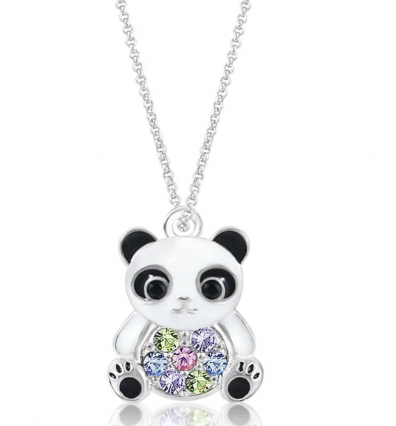 Chanteur Designs - Panda Multi-color Crystal White Gold Palladium Plating Hypoallergenic Kids Necklace.