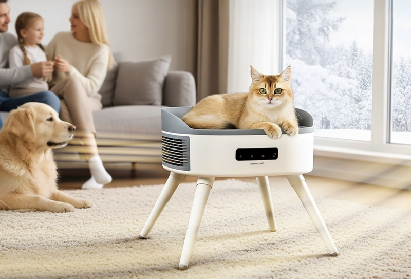 HomeRunPet 2-in-1 Pet-Friendly Smart Space Heater with Heated Cat Bed & Air Filtration.