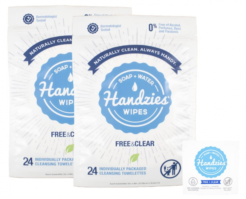 Handzies Natural Soap and Water Hand Wipes.