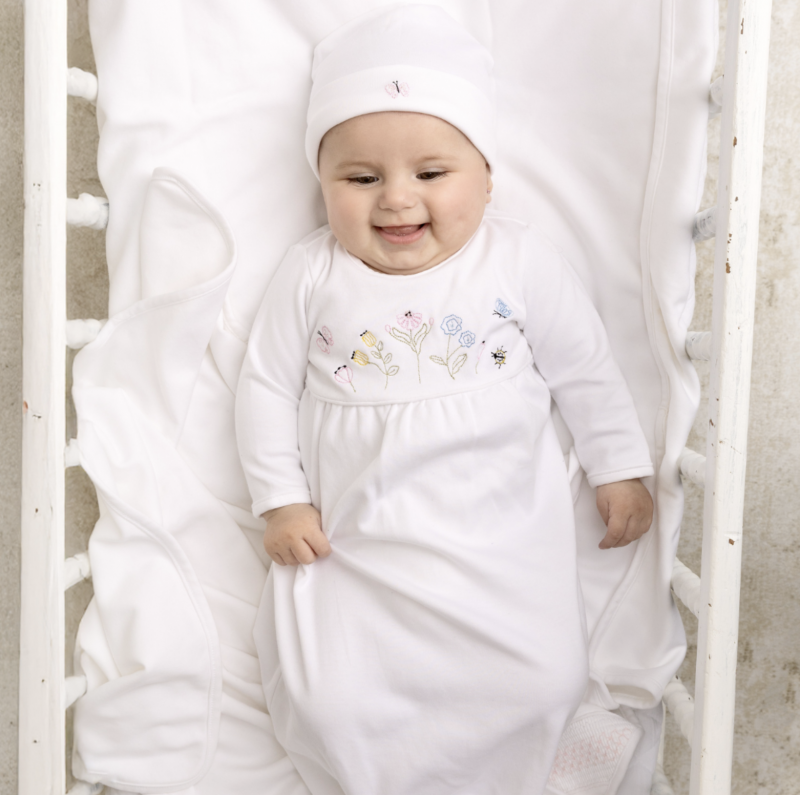 Feltman Brothers: Garden Embroidered Cotton Gown w/ Hat.