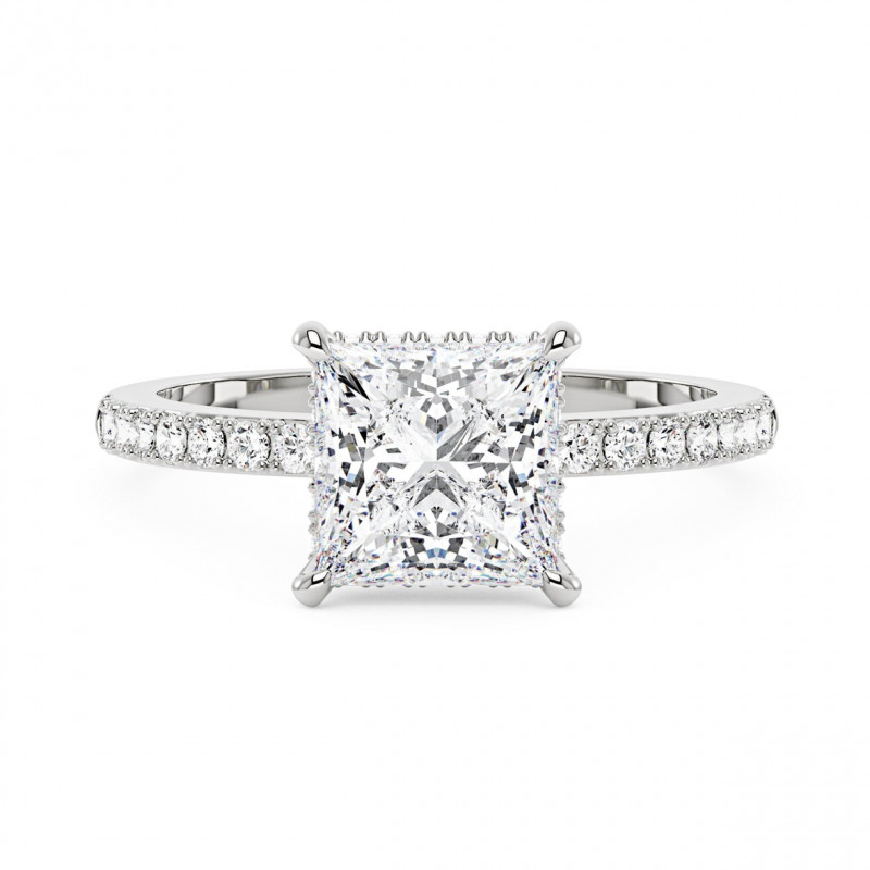 Princess Cut Moissanite Ring with Pavé Band