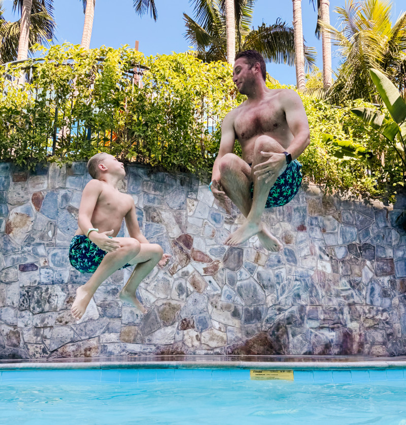 Tom & Teddy matching swim trunks