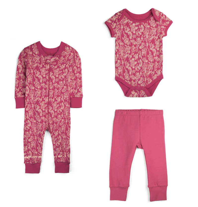 Mightly Organic Cotton 3 Piece Baby Bundle: Begonia.