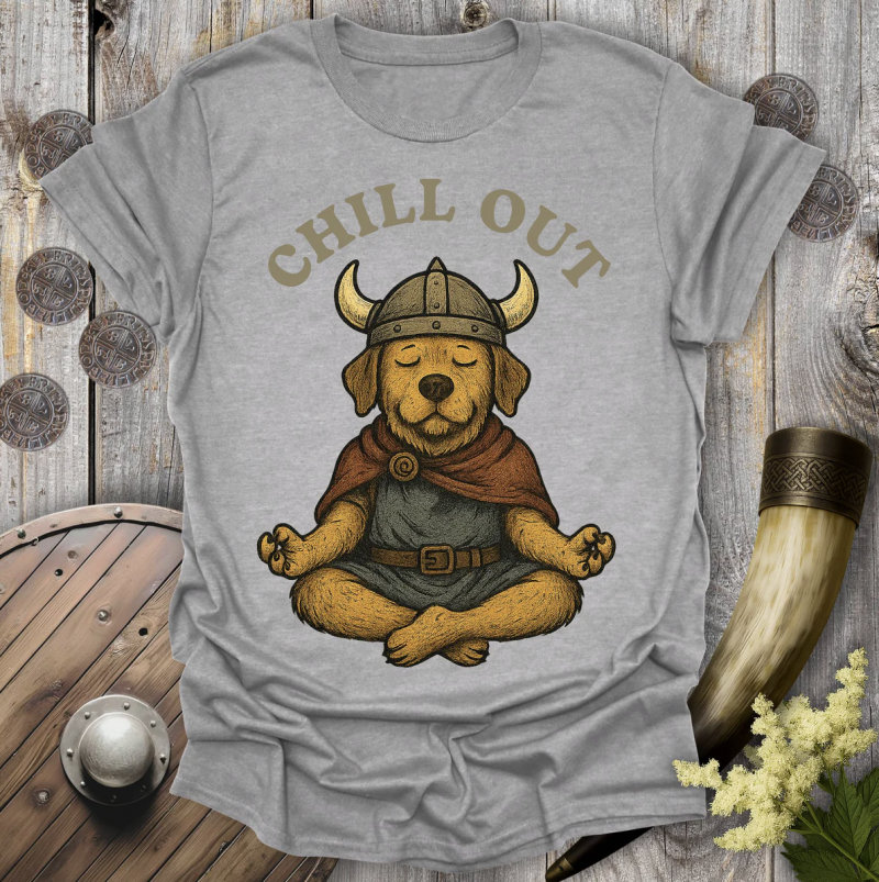 Viking Creatures Co. Chill Out - Viking Dog Meditation T-Shirt.