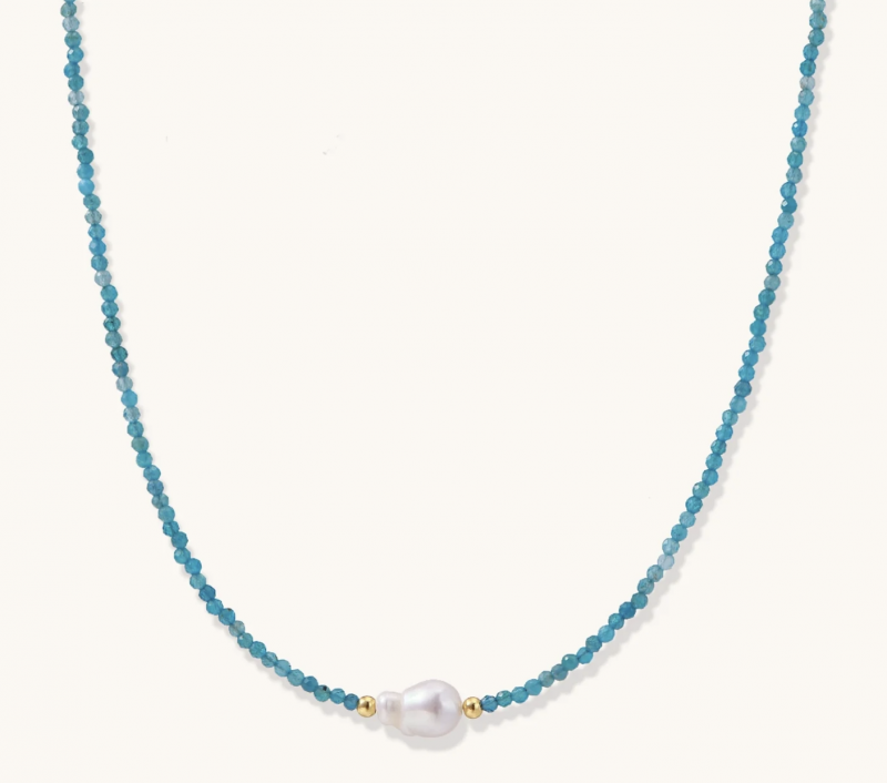 Stones And Gems By Saday - Apatite Dreams Pearl Necklace.