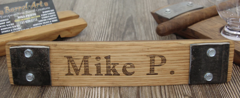 Barrel-Art Engraved Bourbon Barrel Name Sign.