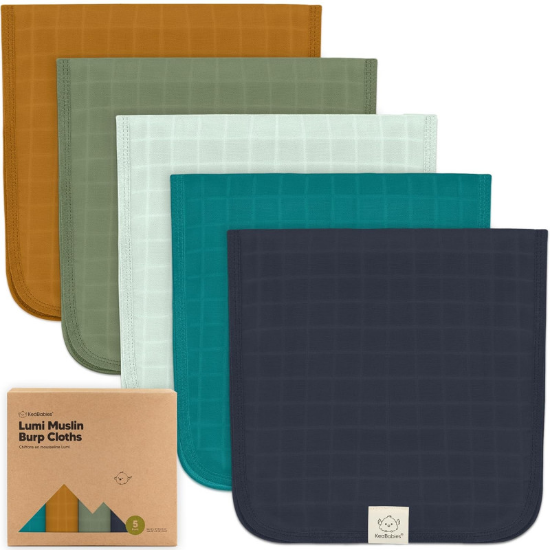 KeaBabies 5-Pack Lumi Muslin Burp Cloths.