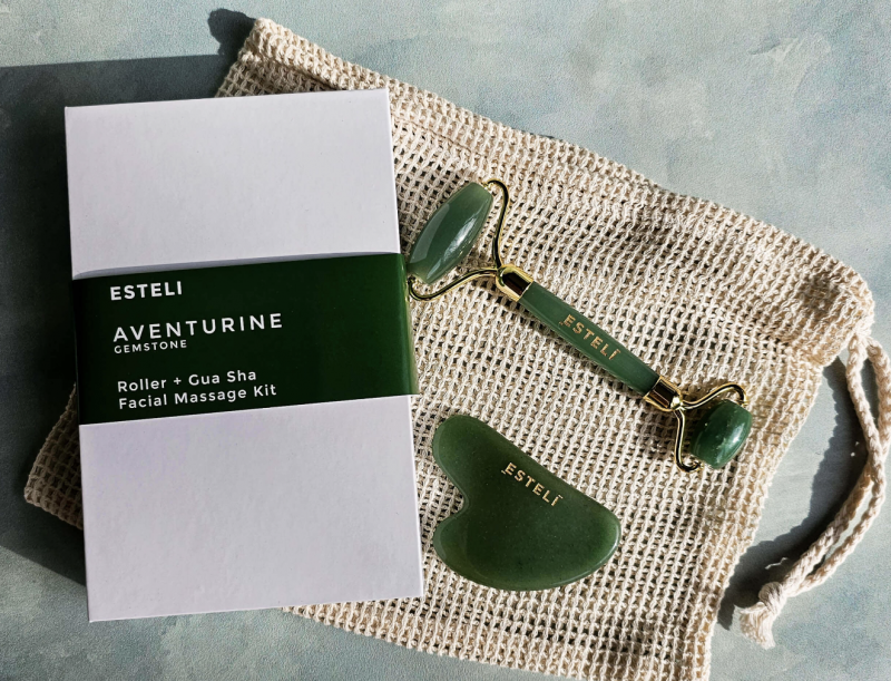 ESTELÍ - Green Aventurine Roller & Gua Sha Set.