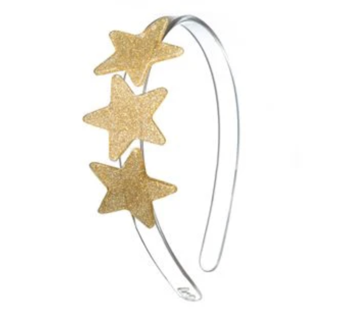 JustShoesforKids.com Lilies & Roses NY Stars Glitter Gold Headband.