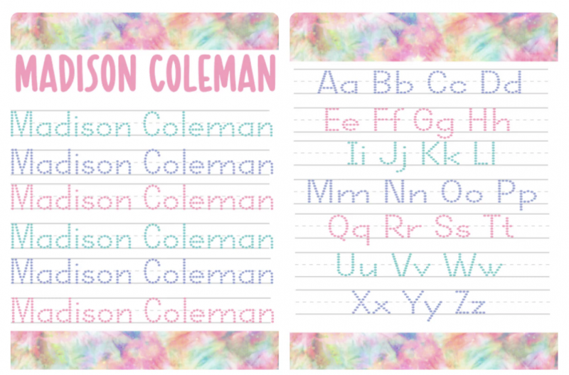 LB Personalized Designs Pink Tie Dye Personalized Tracing Dry Erase Board.