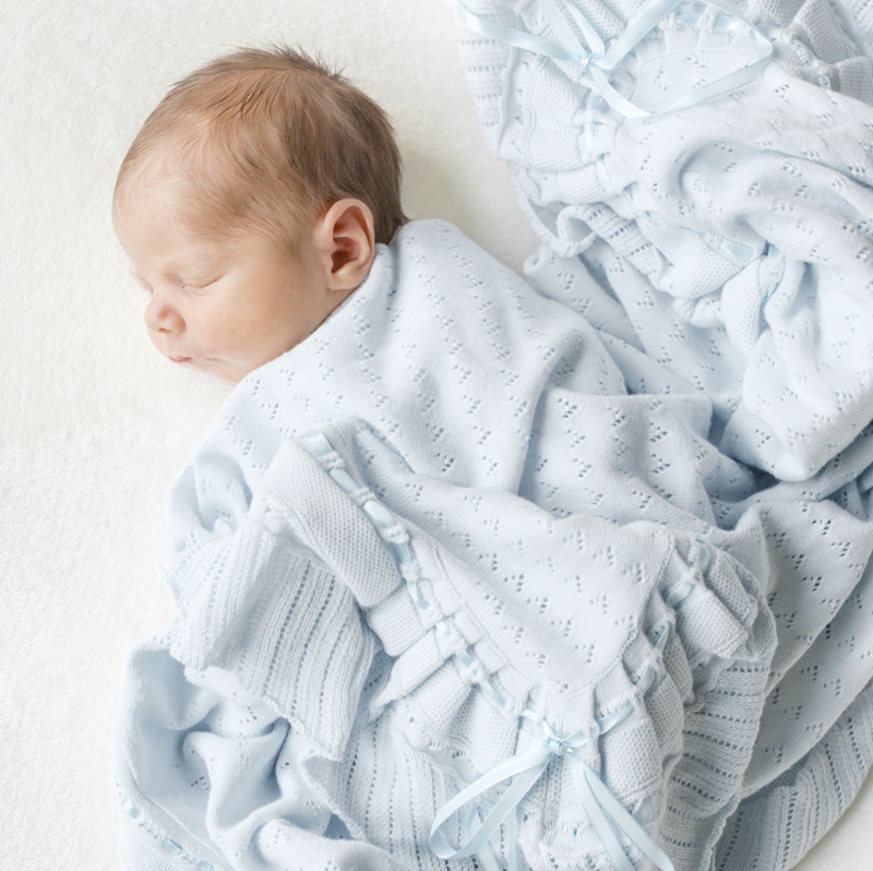 Feltman Brothers Pointelle Knit Ruffle Blanket.