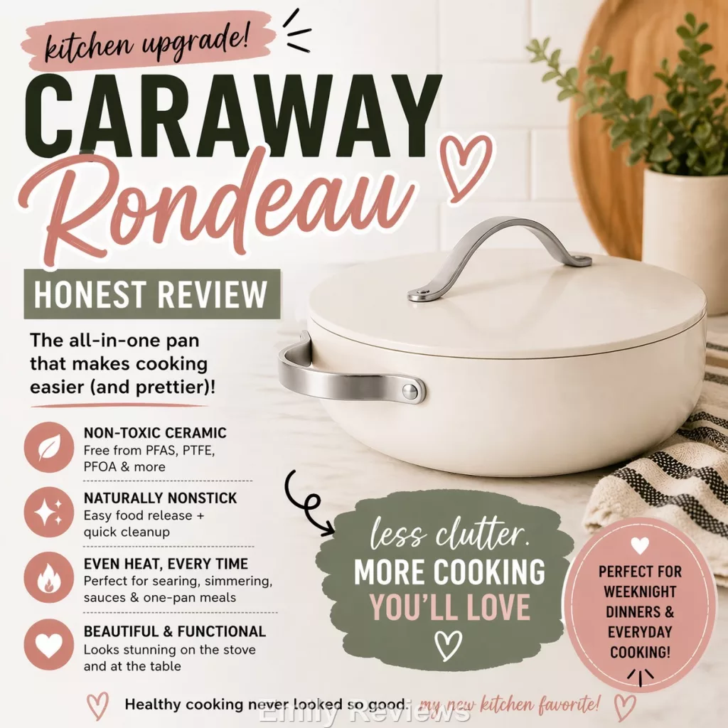 Caraway rondeau pan review, best non-toxic cookware set 2026, ceramic nonstick pan review, Caraway Cookware Honest Review, best sauté pan for home cooks, Is caraway cookware worth it, modern aesthetic cookware set, easy cleanup nonstick pan, best cookware for busy families, Caraway Deluxe Cookware Set review, healthy cookware alternatives, stylish kitchen cookware upgrade, best ceramic pans for everyday cooking