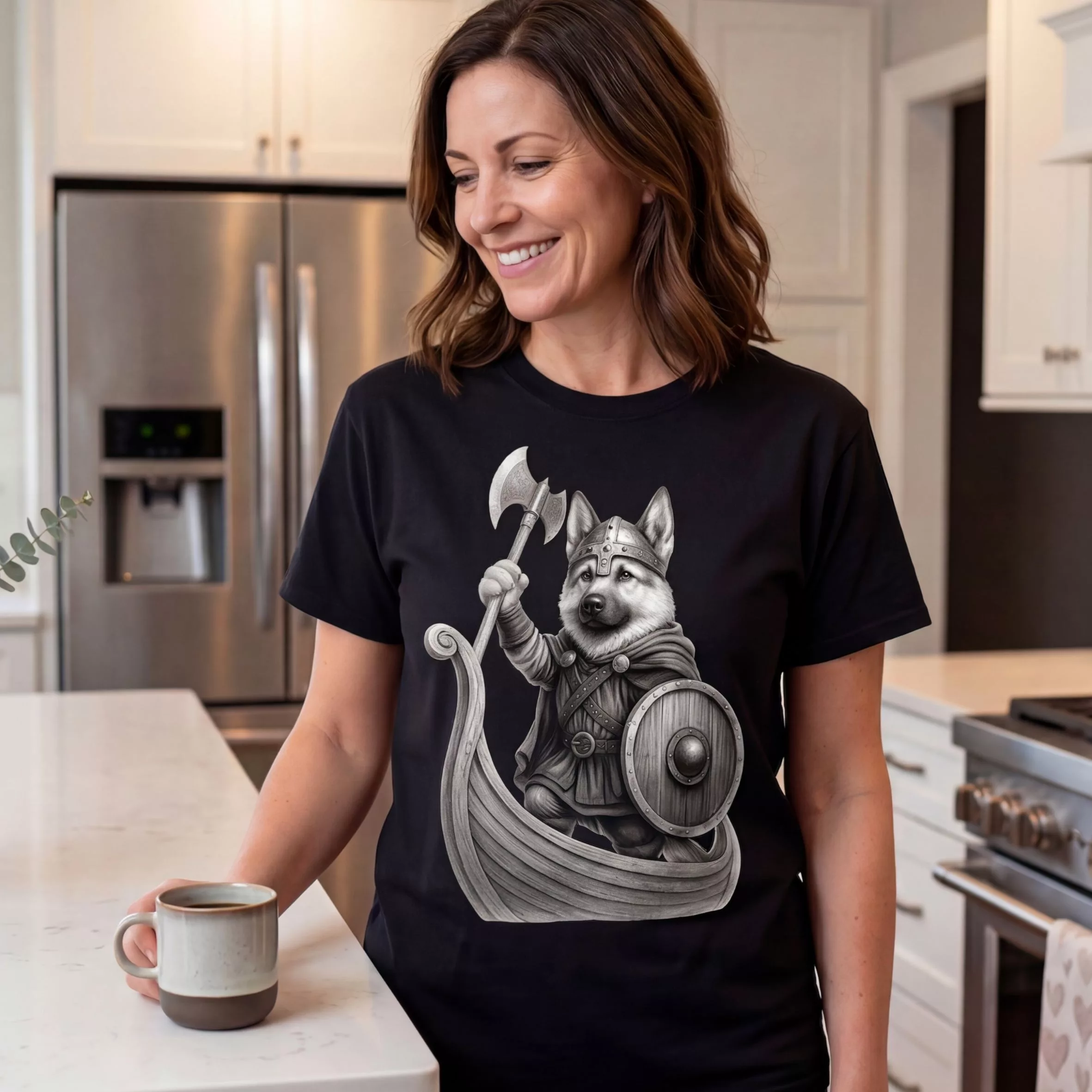 German Shepherd in Longship T-shirt.