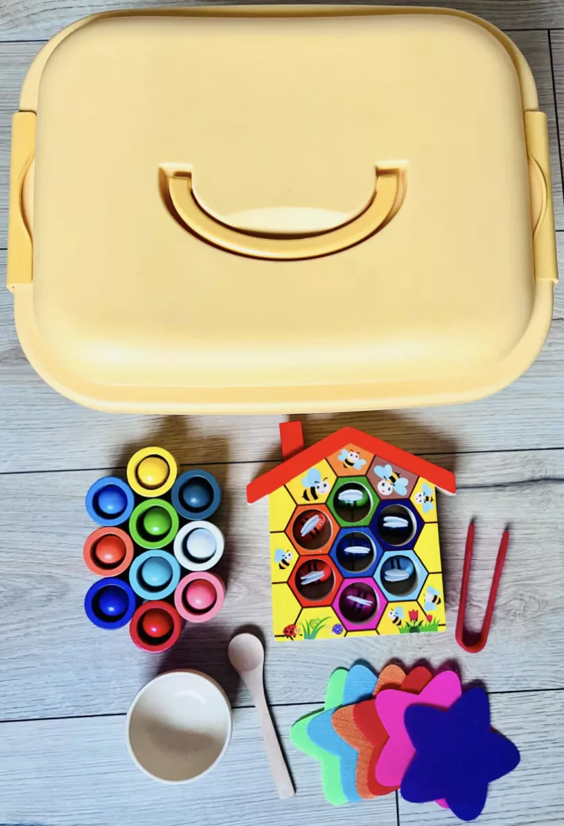Bin Busy™ Discovering Colors busy bin for kids.