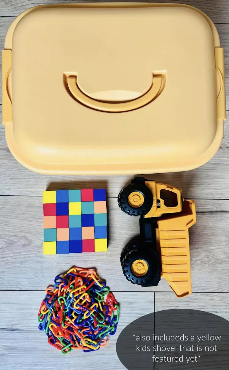 Bin Busy™ Hauling Fun busy bin for kids.