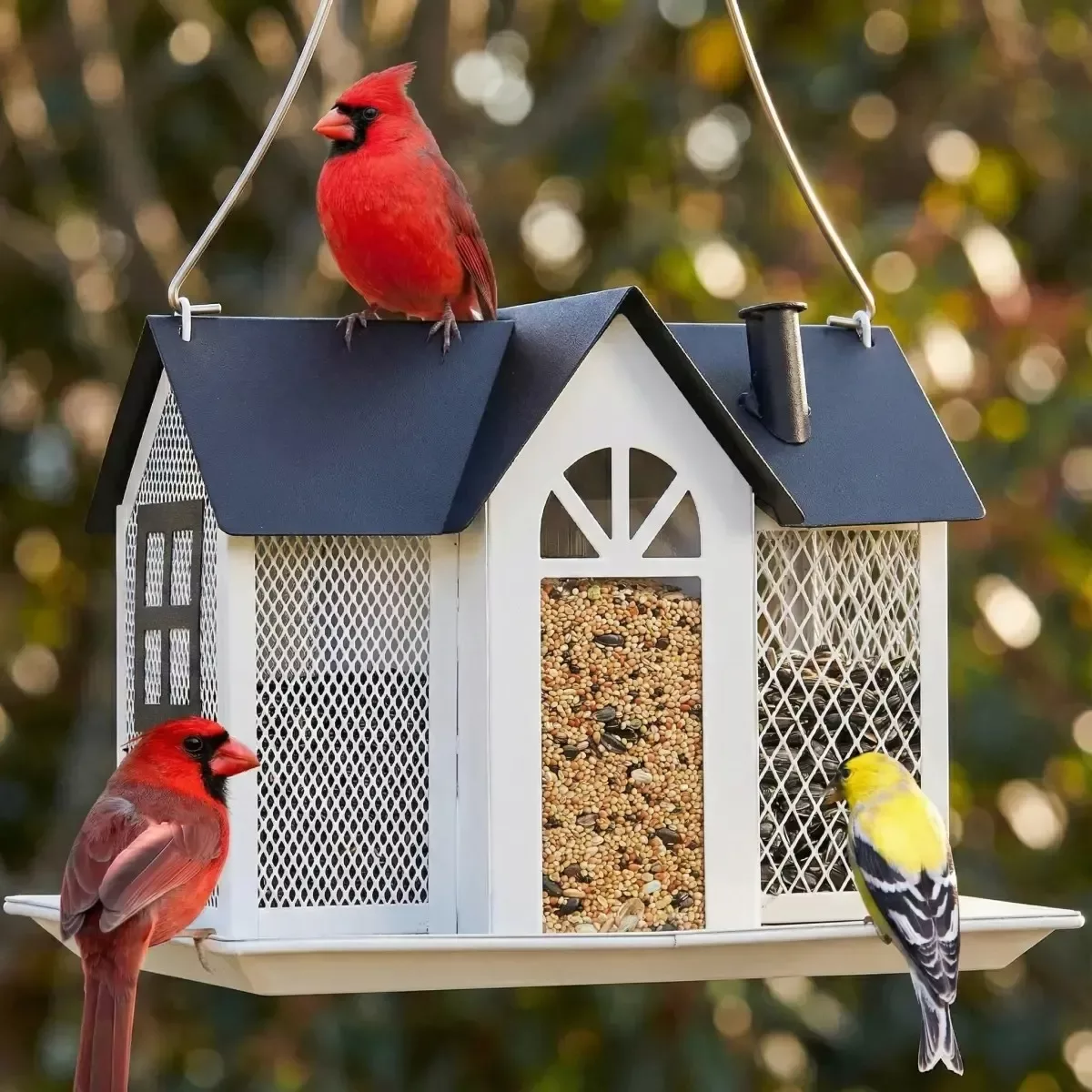 Kingsyard Metal House Bird Feeder with Large Tray