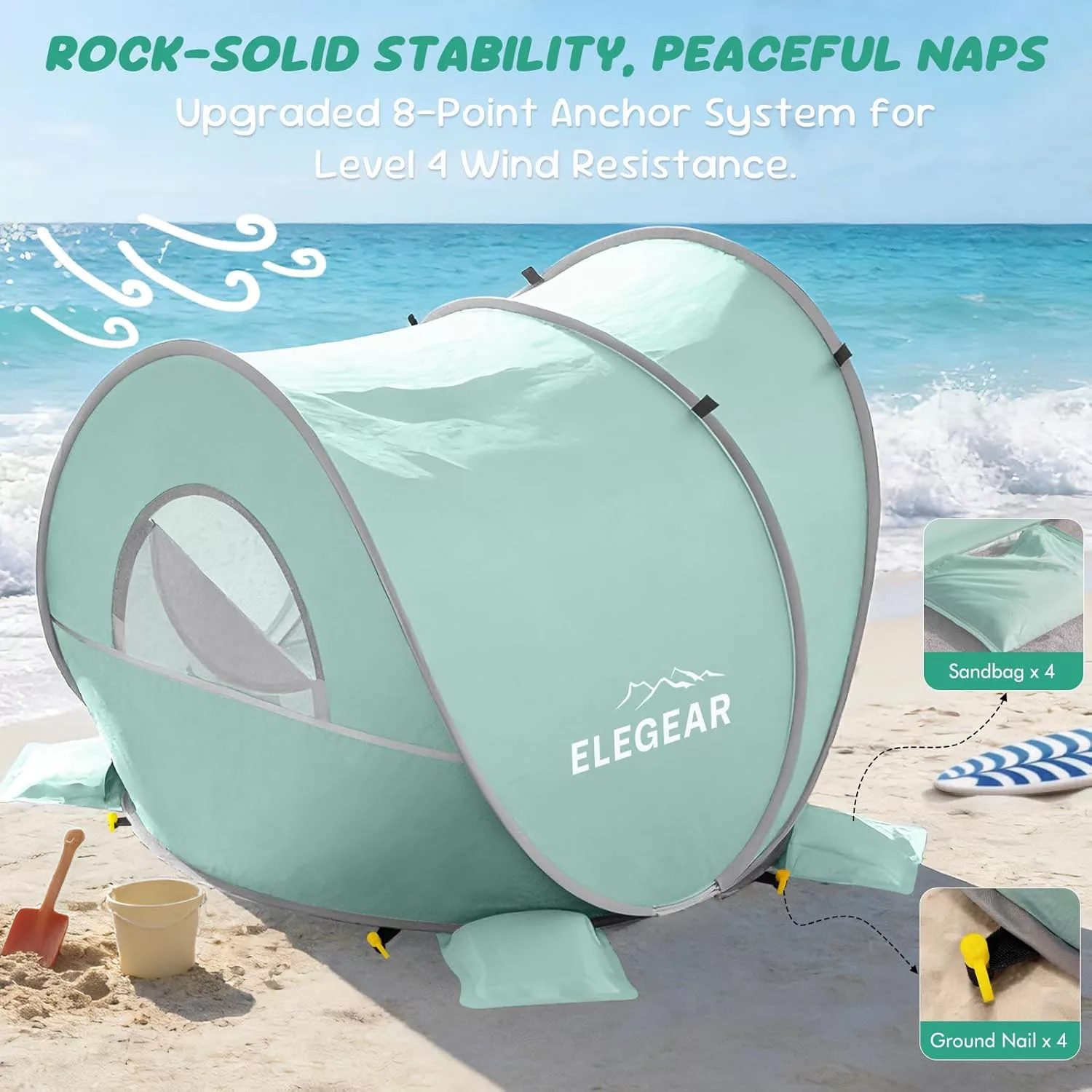 Elegear Pop Up Baby Beach Tent with Mini Canopy.