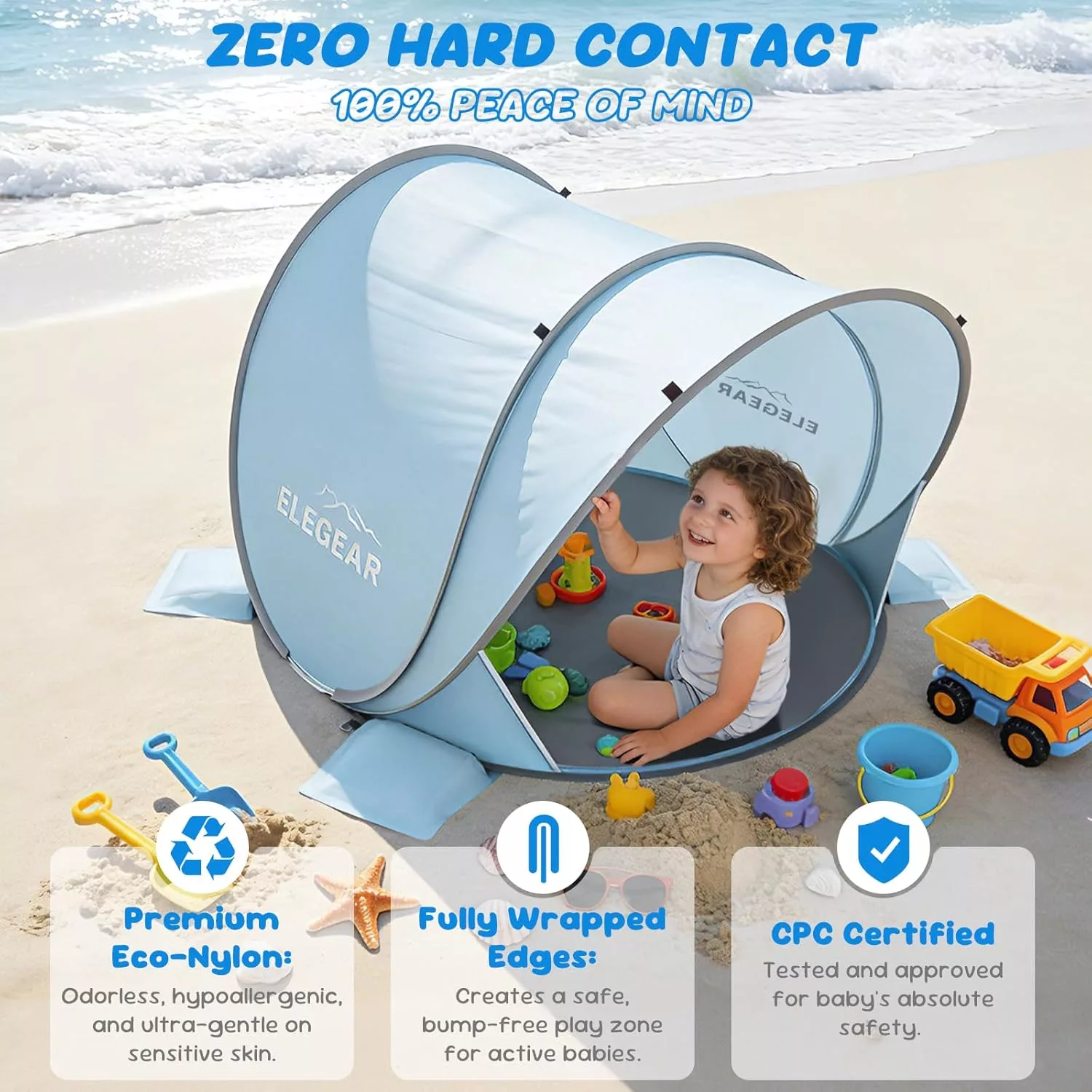 Elegear Pop Up Baby Beach Tent with Mini Canopy.