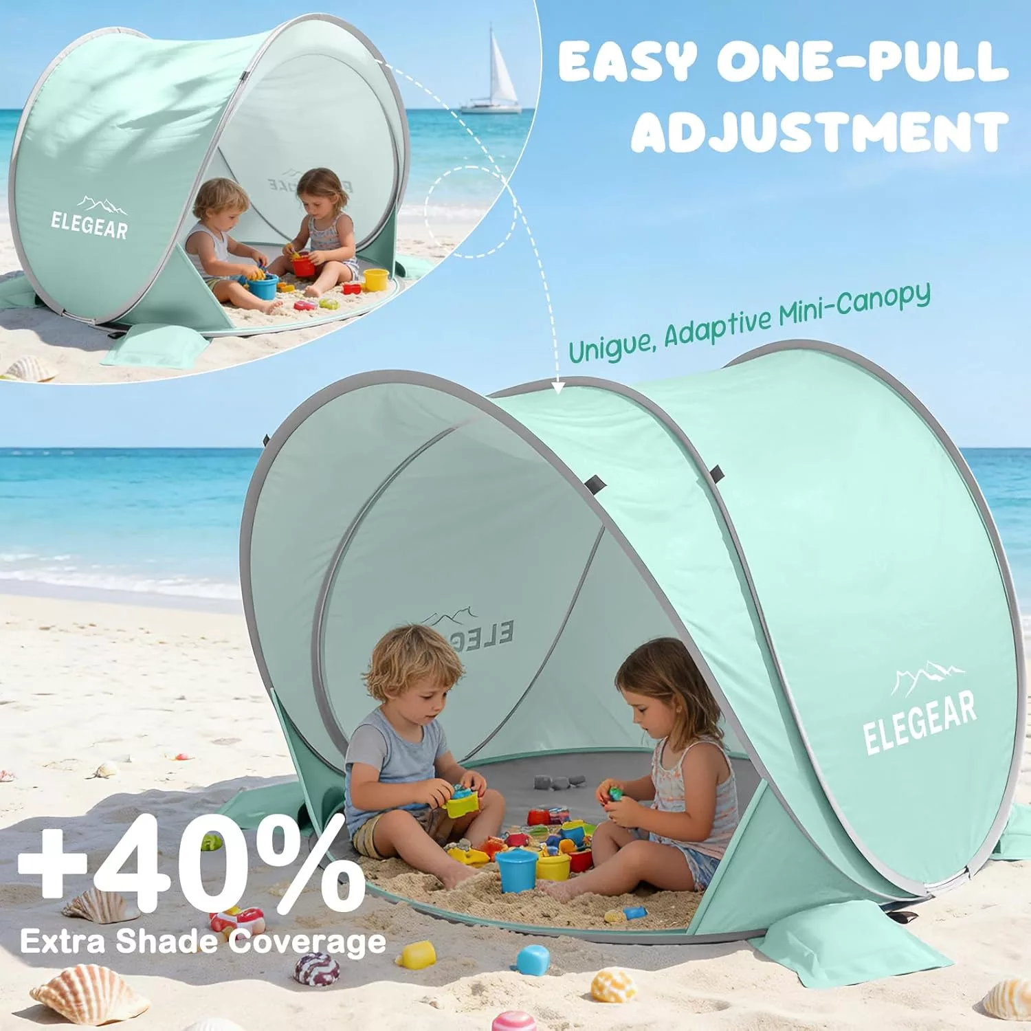Elegear Pop Up Baby Beach Tent with Mini Canopy.