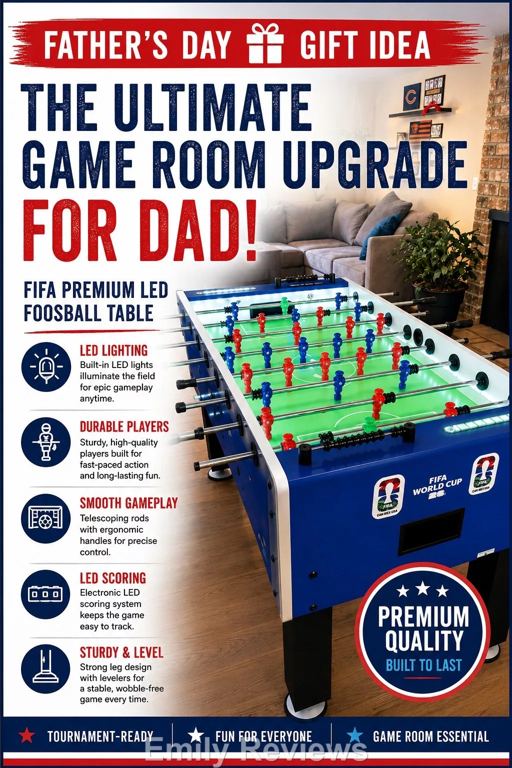FIFA Premium LED Foosball Table review, Primetime Sports Group review, Sam’s Club foosball table, LED foosball table review, best foosball table for families, game room ideas for families, arcade style foosball table, Father’s Day game room gift ideas, family game night ideas, competition-size foosball table, electronic scoring foosball table, FIFA foosball table Sam’s Club, best indoor games for families, sports game room ideas, fun Father’s Day gifts for dads