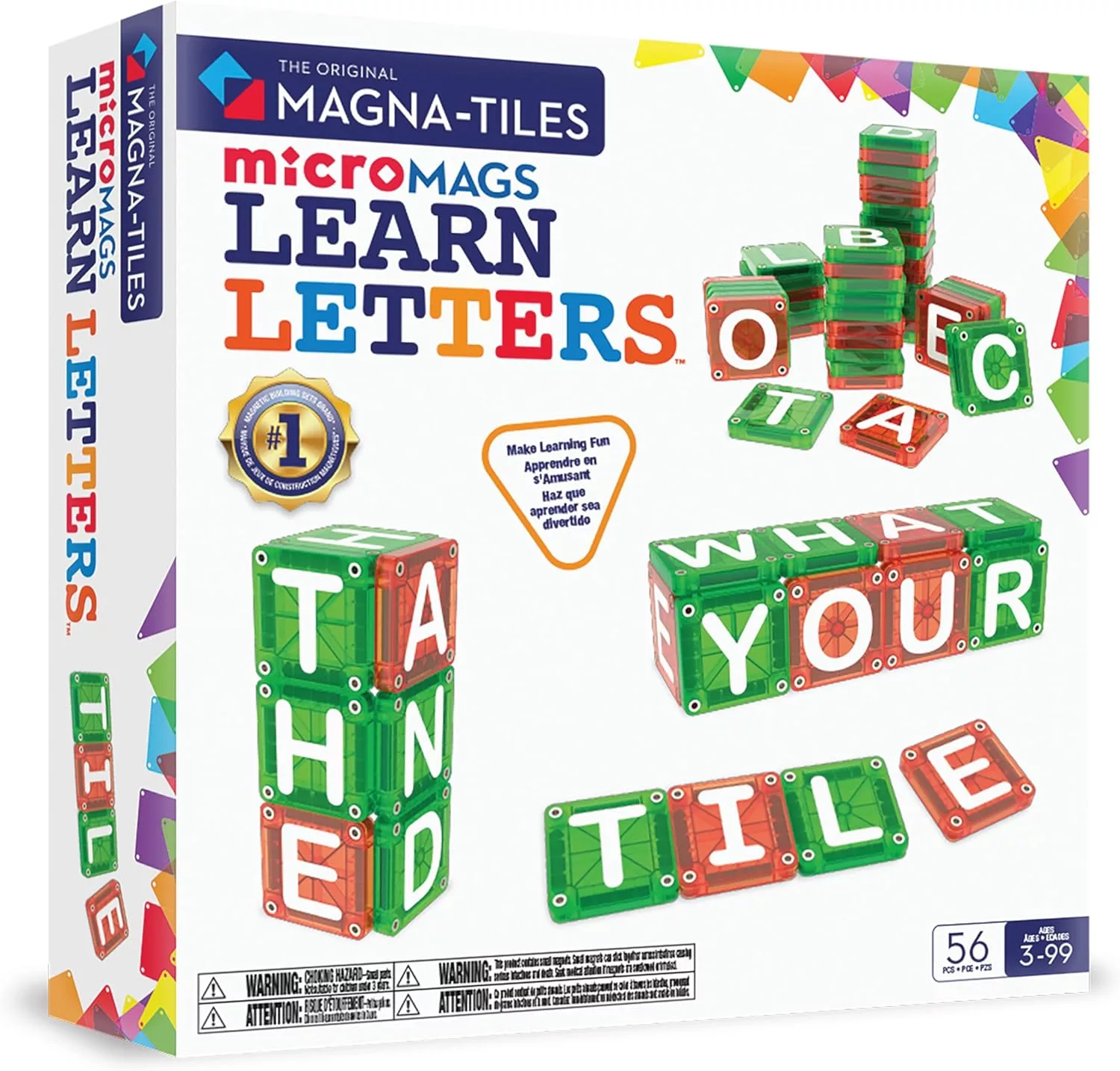 Magna-Tiles microMAGS Learn Letters 56-Piece Magnetic Construction Set.