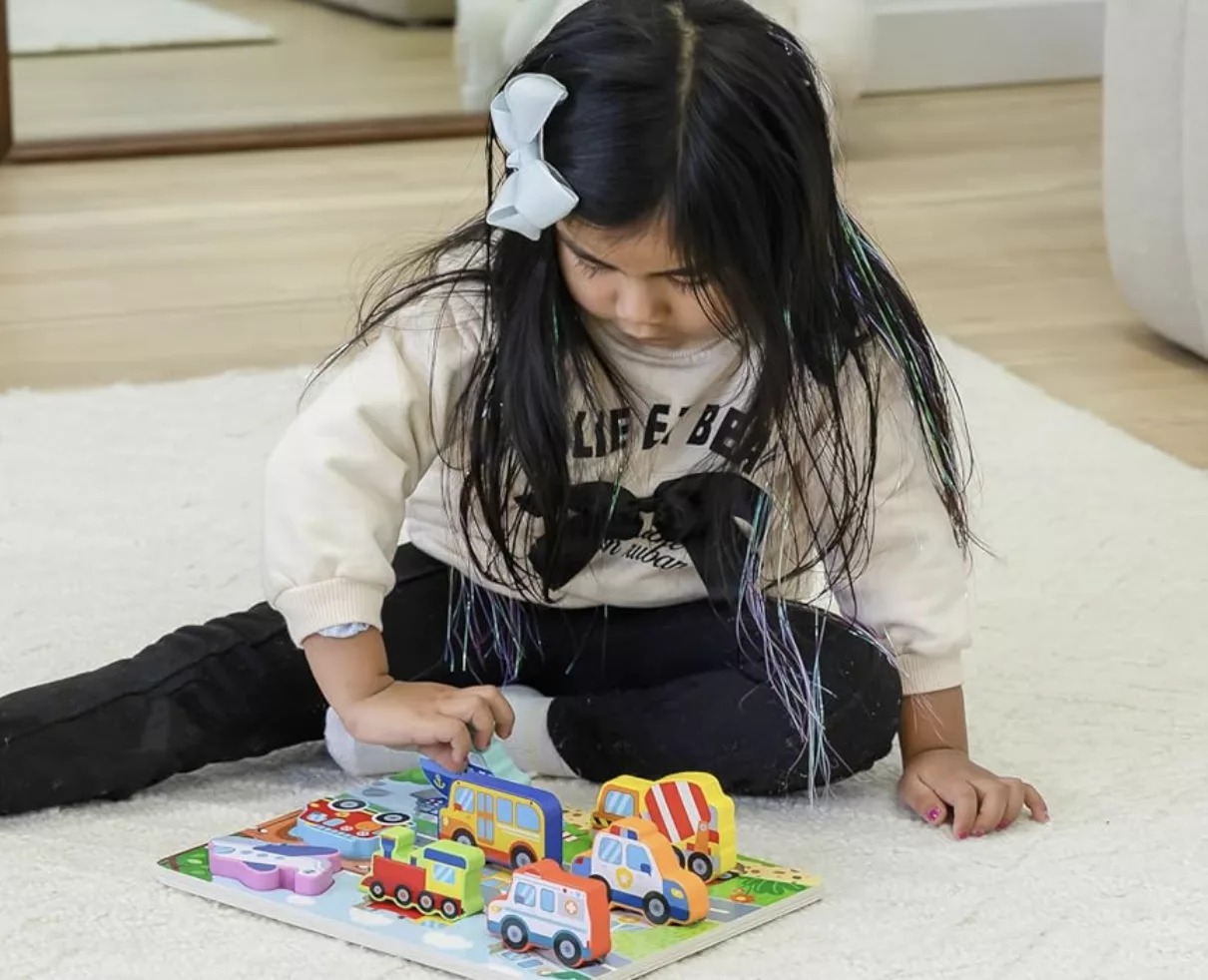 Wooden Vehicles Puzzle & Play Pieces.
