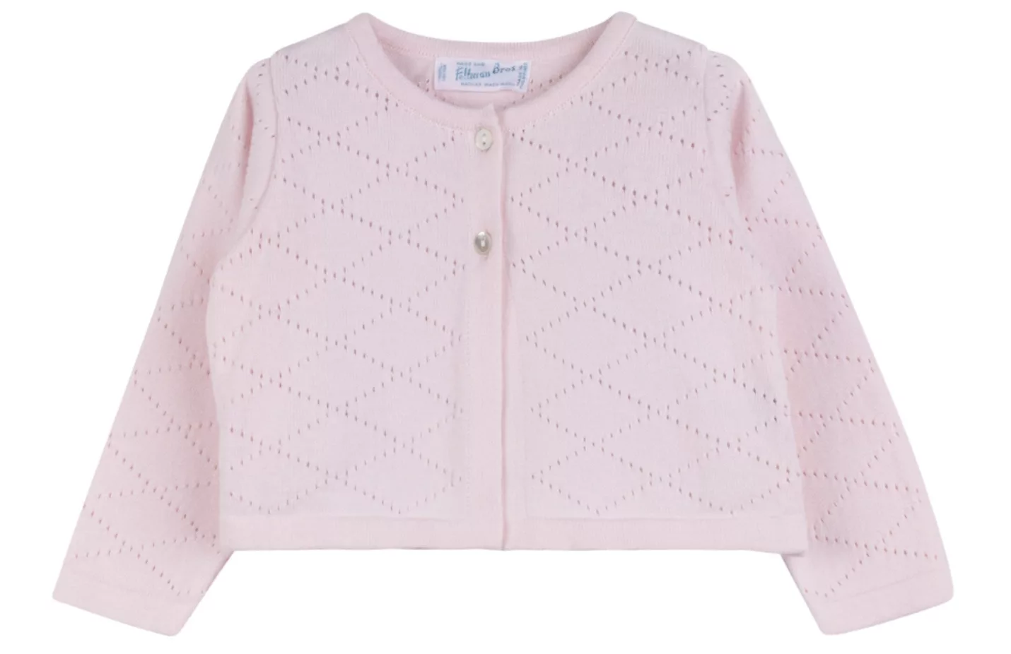 Feltman Brothers Girls Diamond Pointelle Cropped Cardigan Pink.