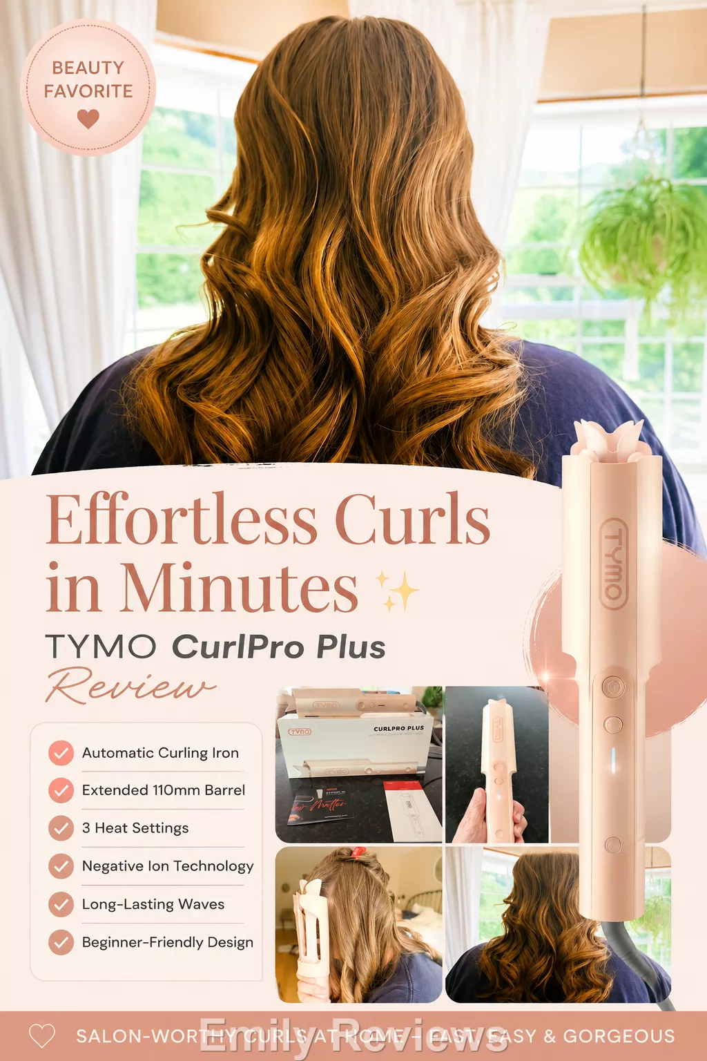 TYMO CURLPRO PLUS review, TYMO curling iron review, automatic curling iron review, best automatic curling iron, TYMO Beauty review, easy curling iron for beginners, long-lasting curls tool, anti-tangle curling iron, best curling iron for long hair, TYMO CURLPRO PLUS pink review, salon curls at home, automatic rotating curling iron, best hair tools for easy styling, frizz-reducing curling iron, lightweight automatic curler