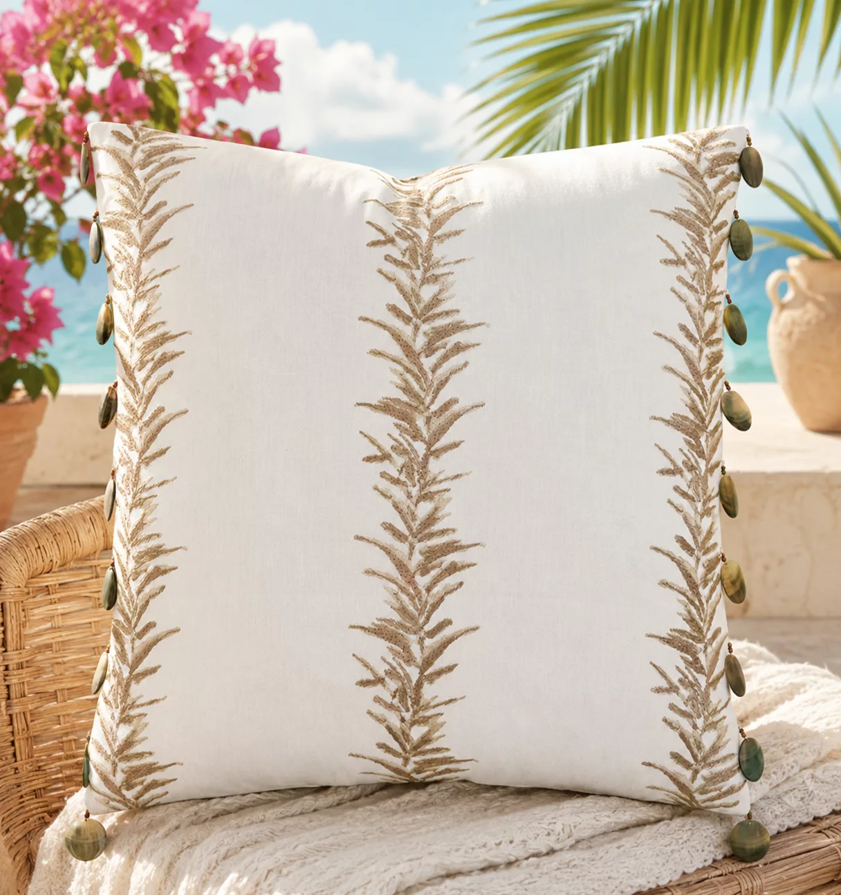 Easter Accents CASA GUAVA BEADED TRIM DECORATIVE PILLOW.