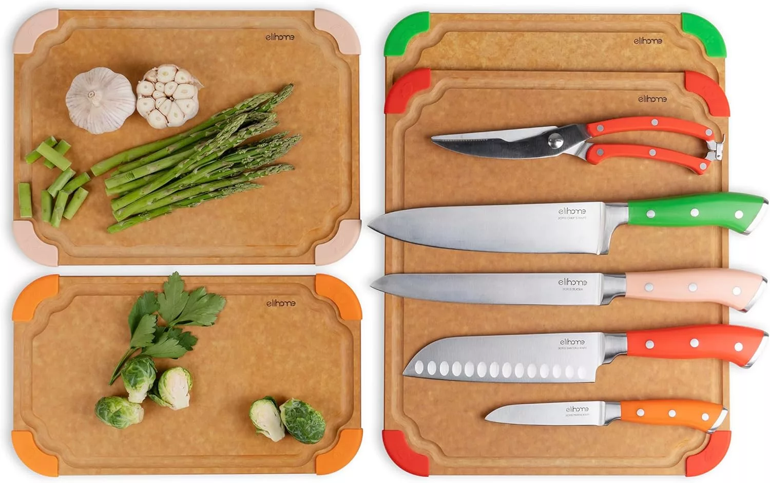 Elihome Cutting Wise 9pcs Cutting Board & Kitchen Knife Set.