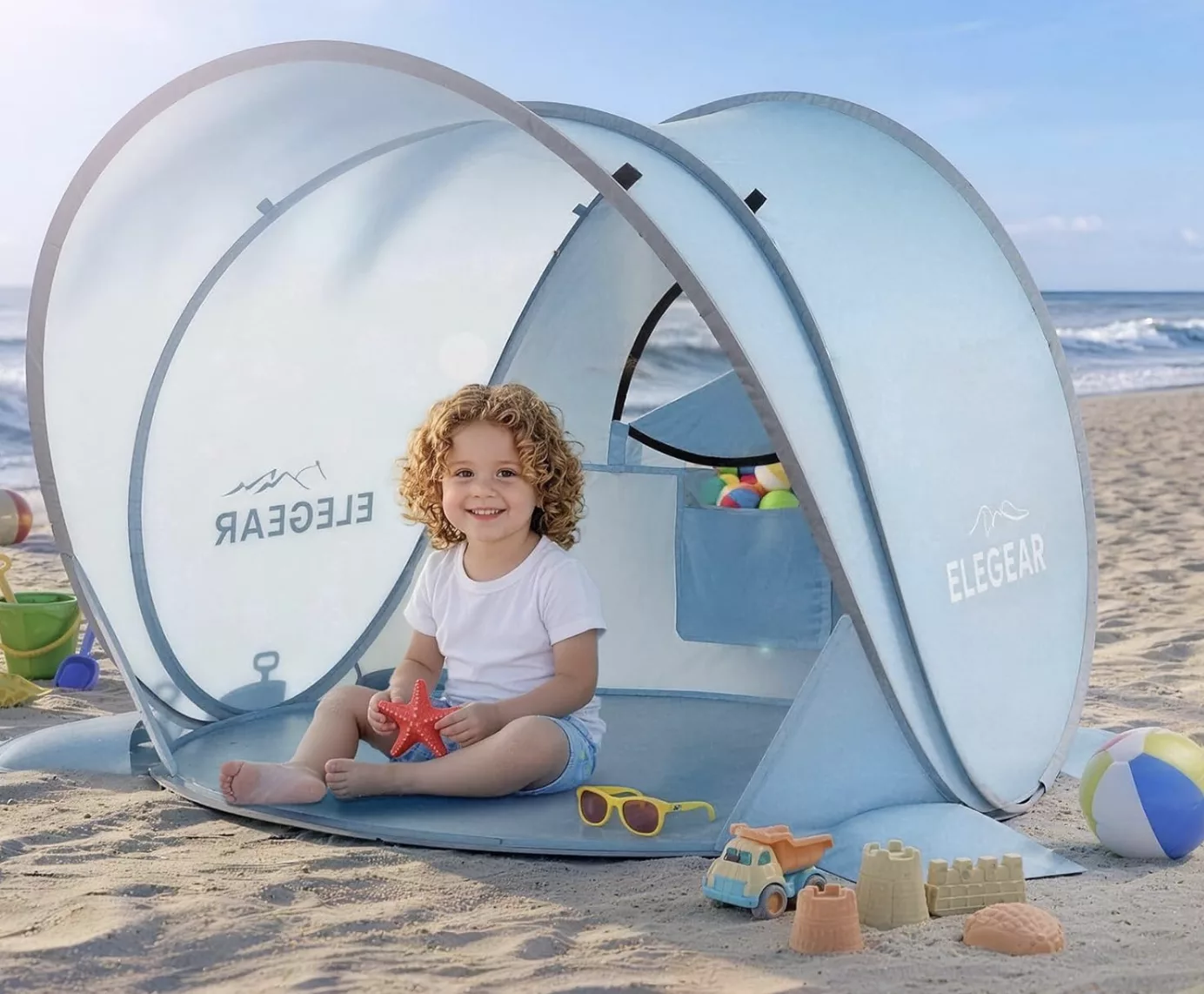 Elegear Pop Up Baby Beach Tent with Mini Canopy.