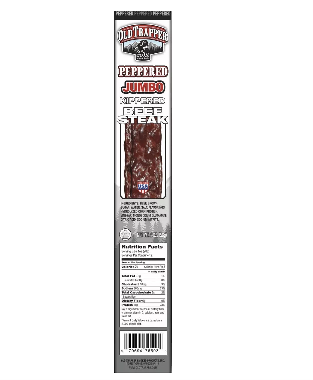 Old Trapper Peppered Kippered Steak Jerky.