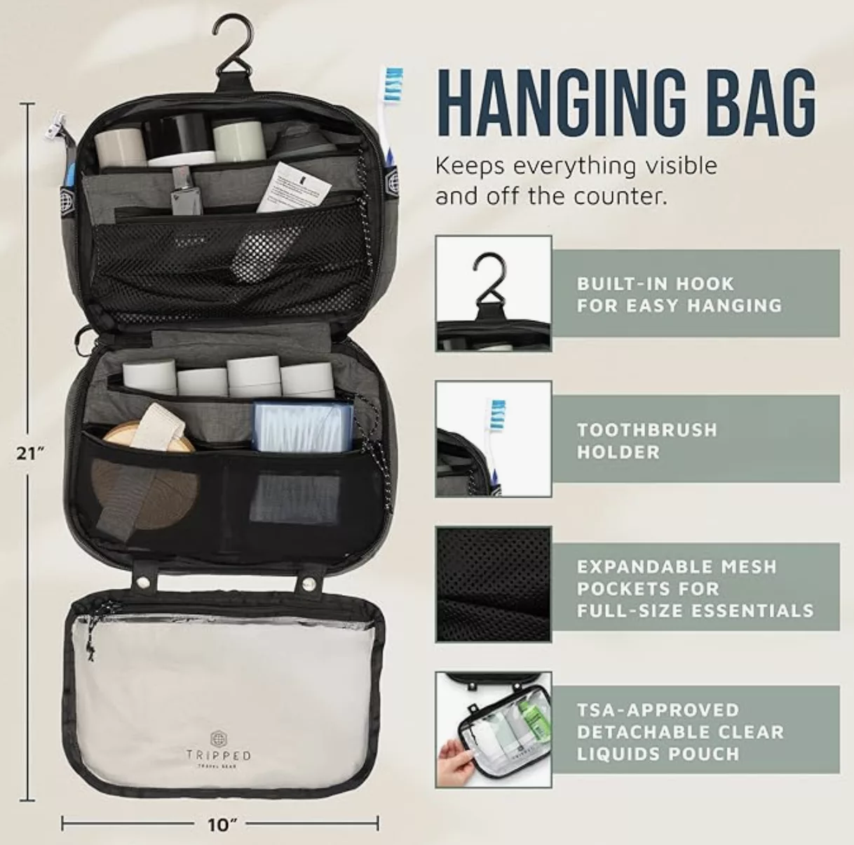 Tripped Travel Gear Toiletry Bag Kit Set.