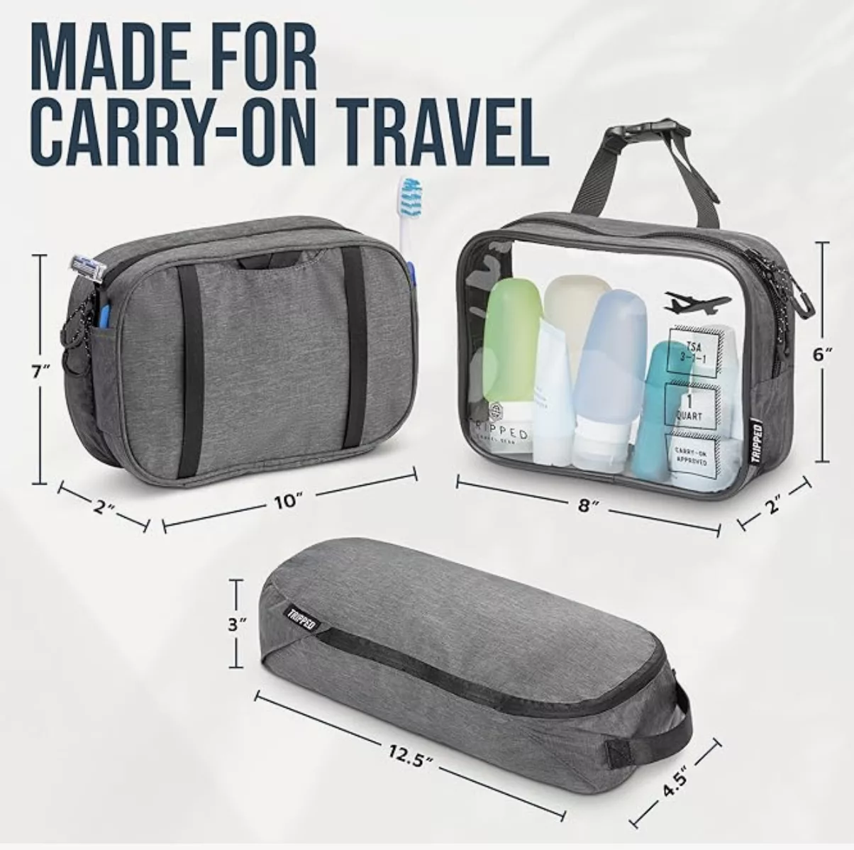 Tripped Travel Gear Toiletry Bag Kit Set.