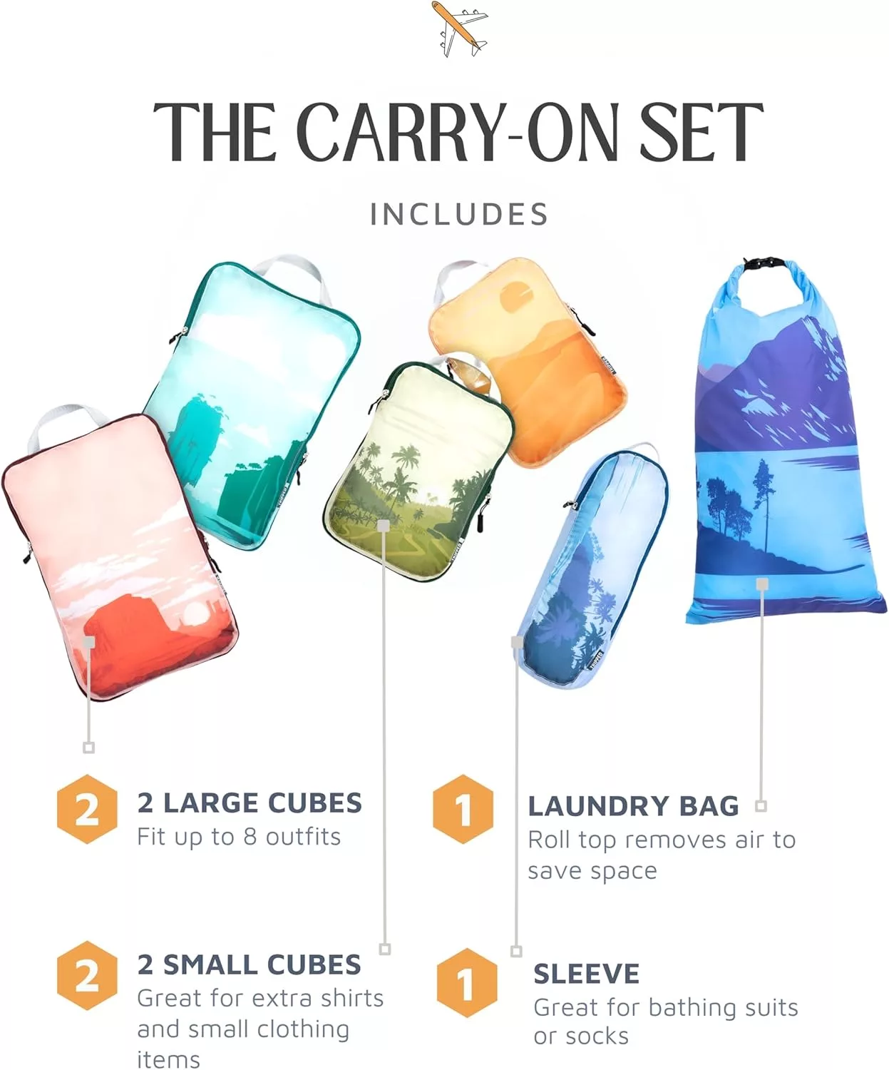 Tripped Travel Gear 6 Piece Compression Packing Cube Set.
