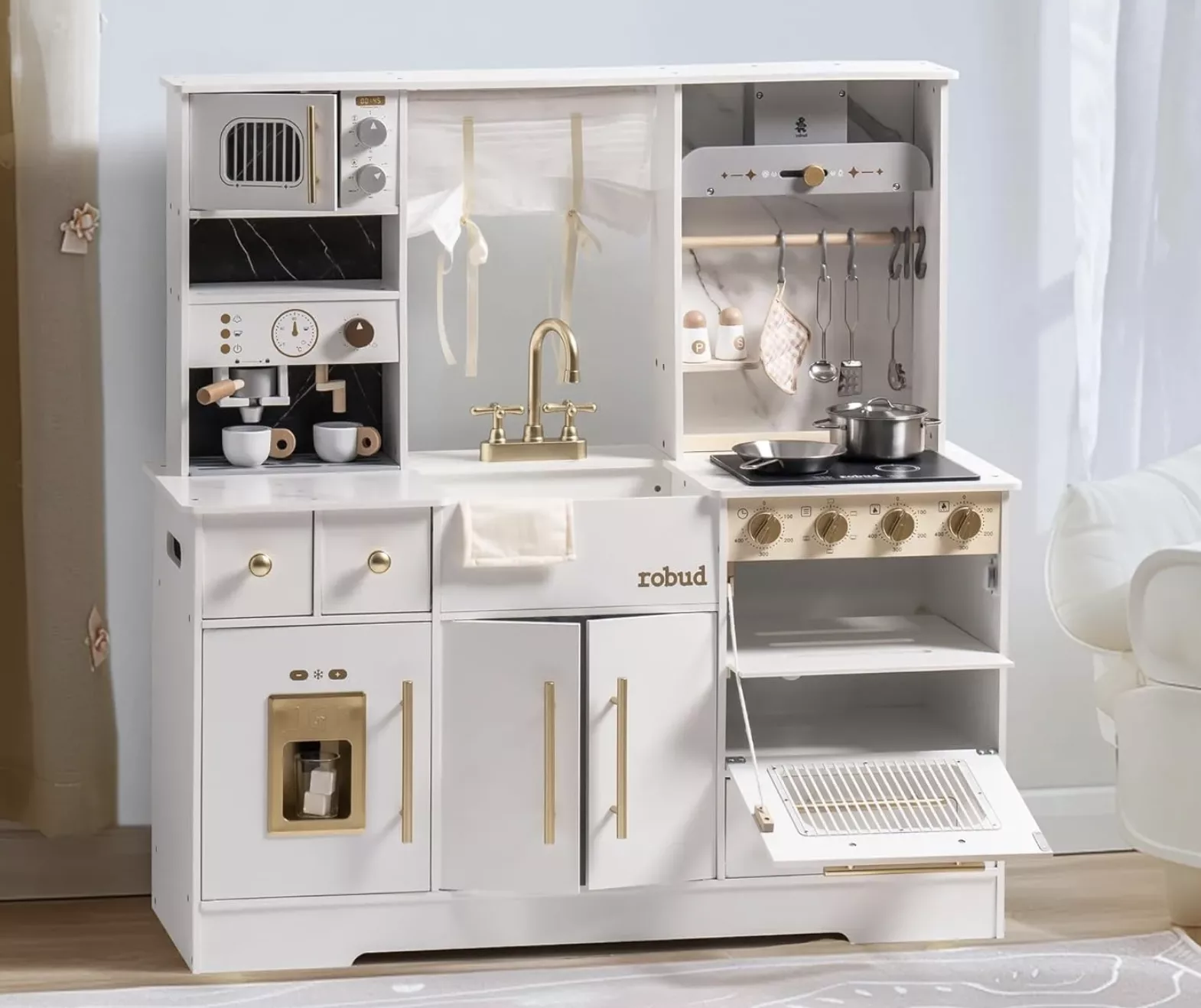ROBUD Modern Play Kitchen for Kids - White.