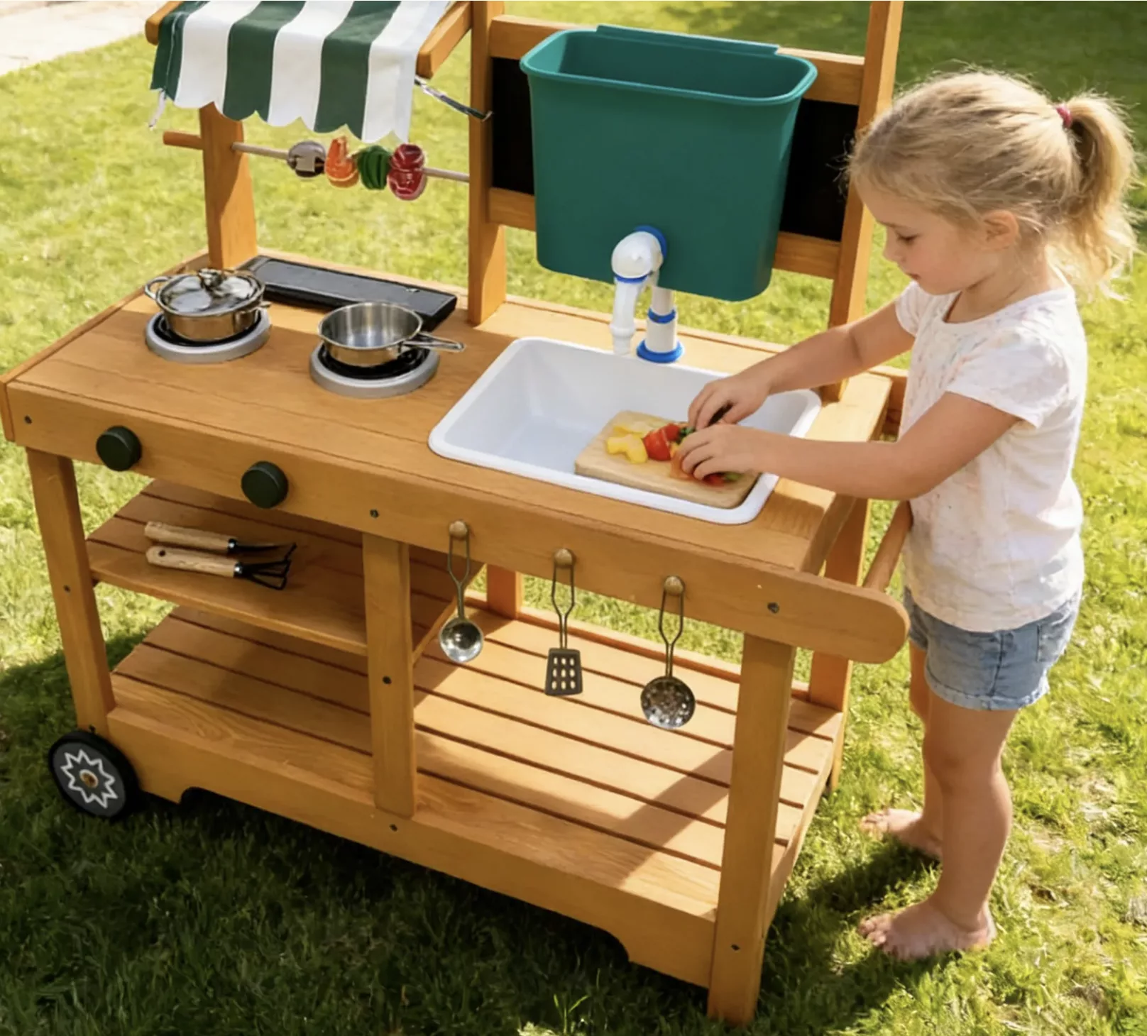 ROBUD Mud Kitchen for Kids Outdoor with Canopy & Wheels.