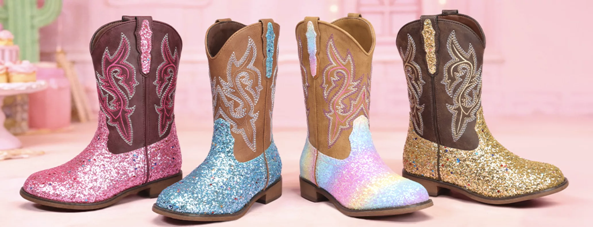 DREAM PAIRS Girls' Glitter Cowboy Boots.