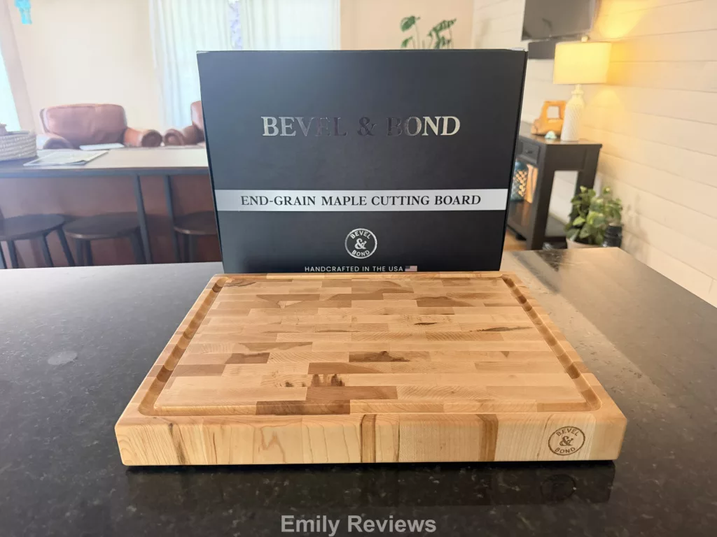 Bevel and Bond cutting board review, Bevel & Bond review, Bevel & Bond End Grain Maple Cutting Board, end grain cutting board, maple cutting board, hard maple cutting board, wood cutting board review, end grain maple cutting board, American made cutting board, handcrafted cutting board, knife friendly cutting board, heavy duty cutting board, wooden cutting board with juice groove, best cutting board for knives, luxury cutting board