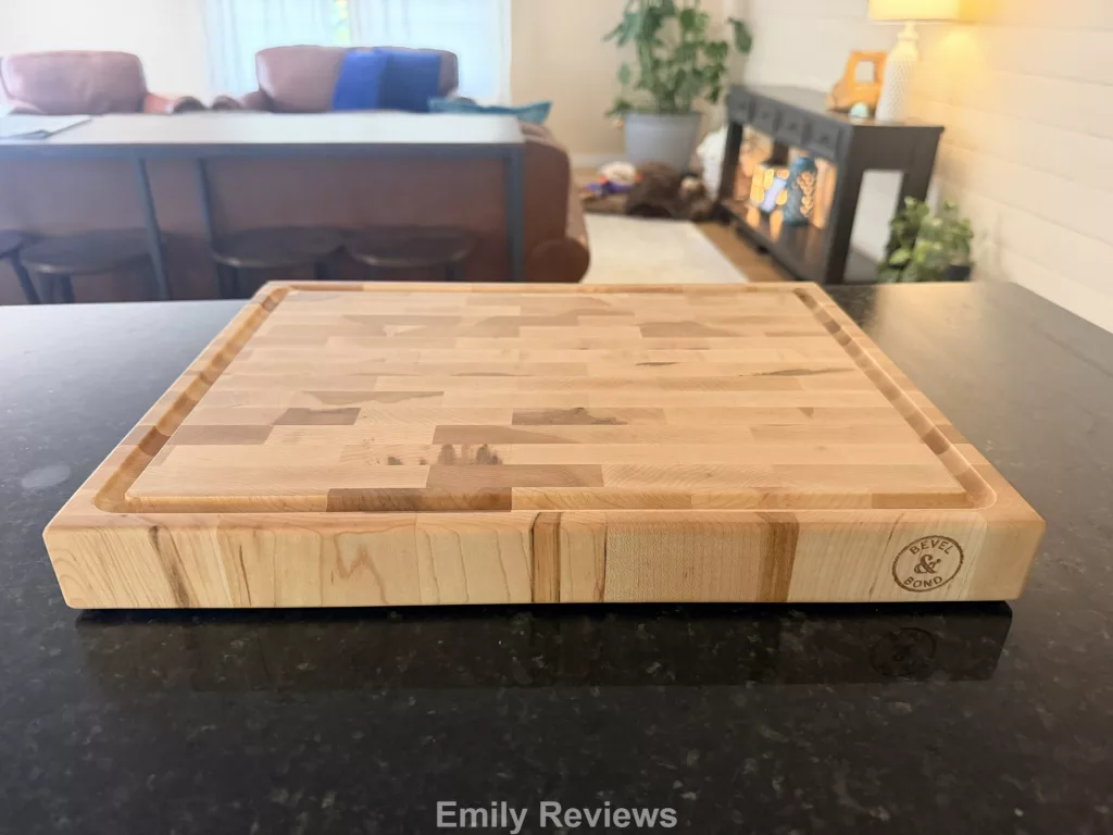 Bevel and Bond cutting board review, Bevel & Bond review, Bevel & Bond End Grain Maple Cutting Board, end grain cutting board, maple cutting board, hard maple cutting board, wood cutting board review, end grain maple cutting board, American made cutting board, handcrafted cutting board, knife friendly cutting board, heavy duty cutting board, wooden cutting board with juice groove, best cutting board for knives, luxury cutting board