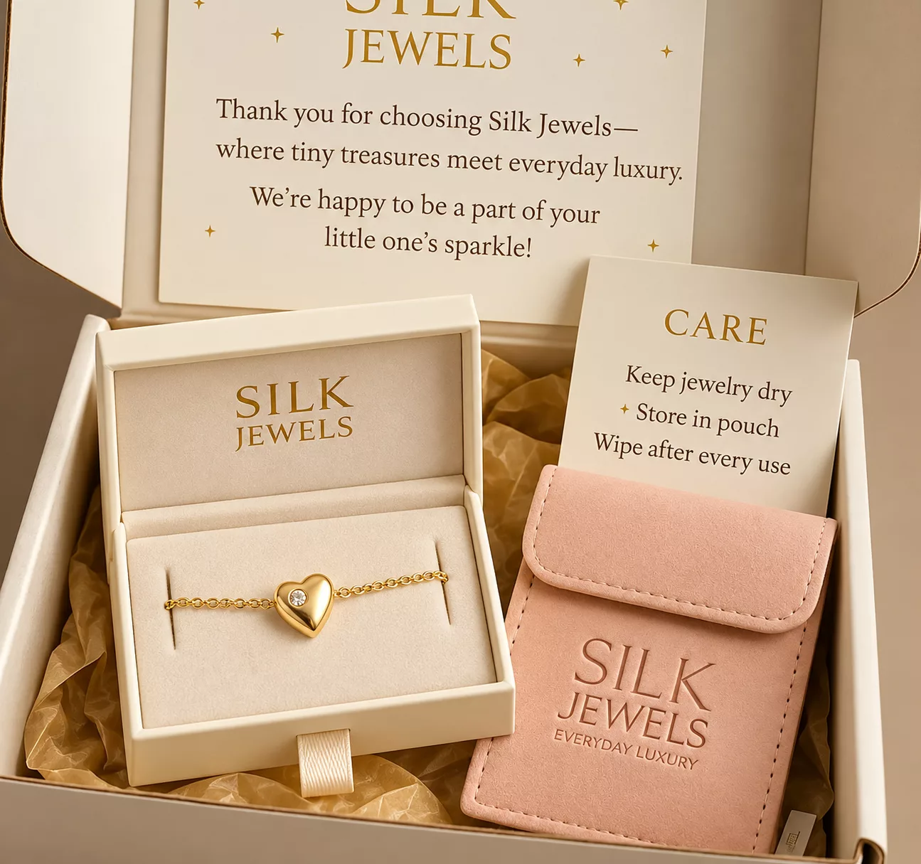 Silk Jewels Golden Heart Bracelet.