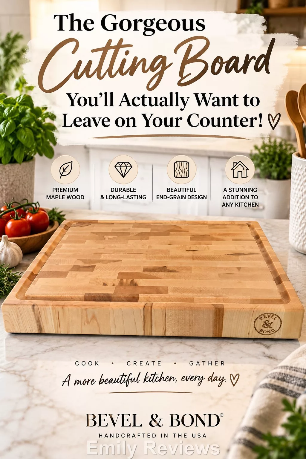 Bevel and Bond cutting board review, Bevel & Bond review, Bevel & Bond End Grain Maple Cutting Board, end grain cutting board, maple cutting board, hard maple cutting board, wood cutting board review, end grain maple cutting board, American made cutting board, handcrafted cutting board, knife friendly cutting board, heavy duty cutting board, wooden cutting board with juice groove, best cutting board for knives, luxury cutting board